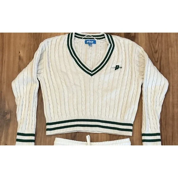 Prince Pickleball Outfit Set Womens Cable Knit Sweater XS + Shorts Small White - Picture 3 of 14